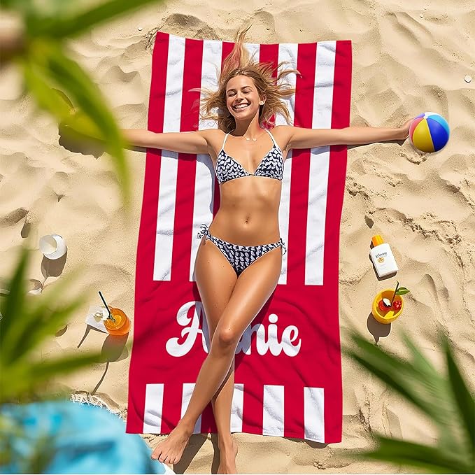 JML Personalized Beach Towel with Name, Custom Cabana Stripe Beach Towel, Customized Microfiber Pool Towel, Quick Dry & Absorbent Swim Towel for Adult,Mother's Day, Birthday, Summer Holiday,Vacation