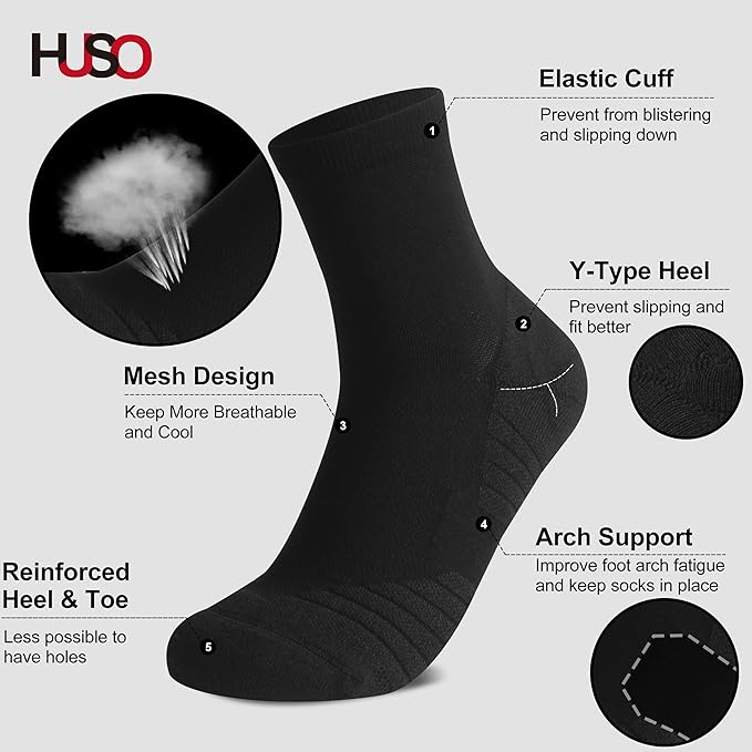 HUSO Compression Ankle Running Socks: Athletic Socks for Men Women with Cushion,Work Hiking Basketball Sport Socks 3 Pairs