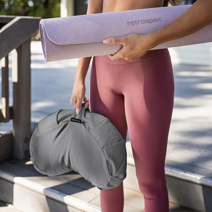 Retrospec Sedona Zafu Meditation Cushion Filled w/Buckwheat Hulls - Yoga Pillow for Meditation Practices - Machine Washable 100% Cotton Cover & Durable Carry Handle; Crescent, Stone (Pack of 4)