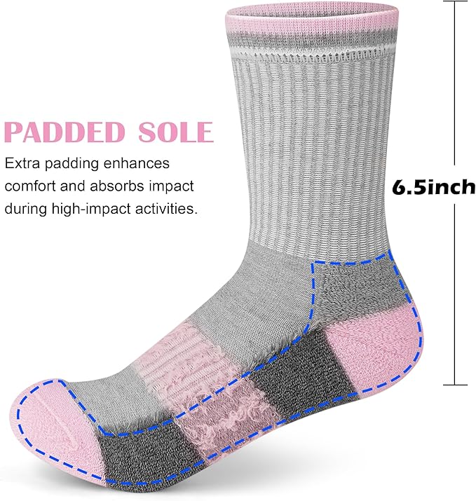 Gonii Women Socks Hiking Running Thick Cushion Athletic Crew Socks 5-Pair