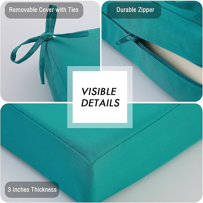 idee-home Outdoor Bench Cushion Waterproof, Bench Cushions for Outdoor Furniture, Patio Porch Swing Replacement Seat Pad with Ties for Garden Backyard, 59 x 18 Inch Peacock Blue