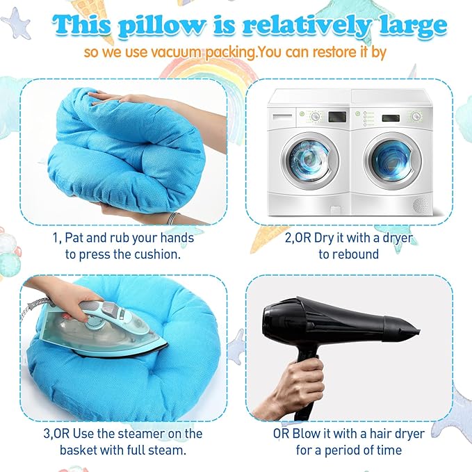 Fumete 8 Pcs 16 Inch Round Floor Cushions for Kids and Toddlers, Flexible Seating Classroom Furniture Floor Pillow for Home, Daycare, Preschool, Yoga and Meditation (Ice Blue)