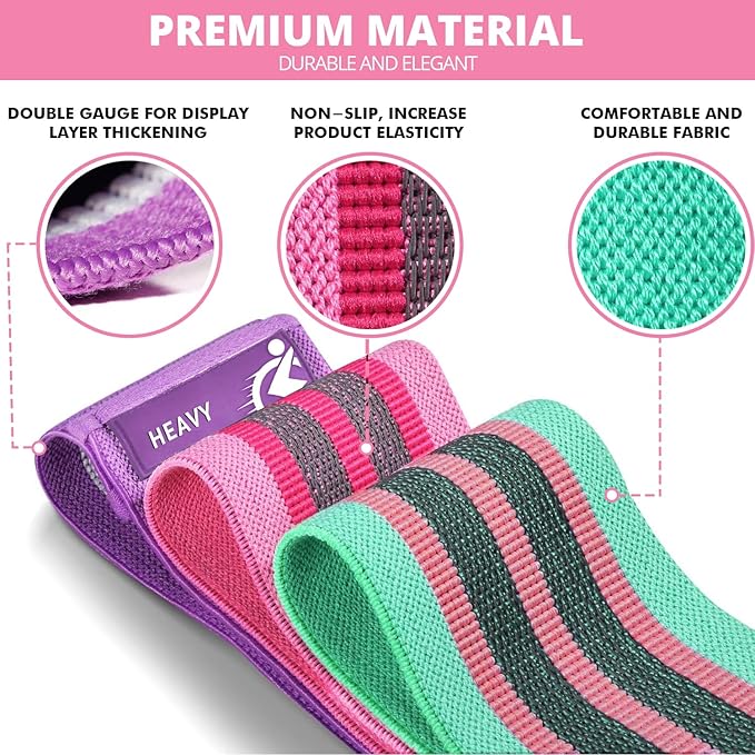 Fabric Resistance Bands for Working Out, 6pcs Band Set, 3pcs Non-Slip Booty Bands 3pcs Loop Exercise Bands for Leg, Glutes, Hip Elastic Bands for Gym, Home Fitness, Pilates, Yoga for Women and Men