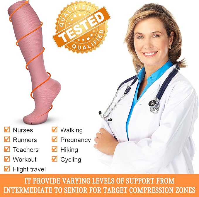 Compression Socks for Women & Men 15-20 mmHg, Best for Medical, Nursing, Running, Athletic, Varicose Veins, Travel
