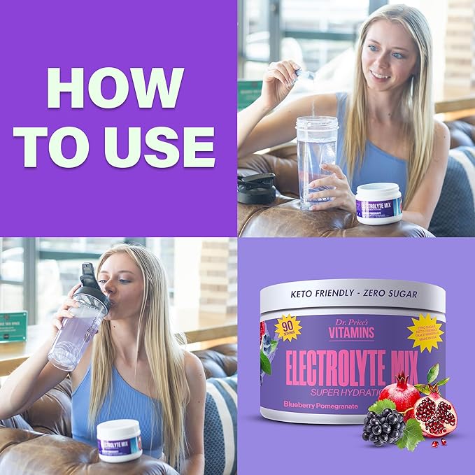 Dr. Price’s Electrolyte Mix | Sugar-Free Hydration Powder with 72+ Trace Minerals | No Sugar, Fast-Dissolving Electrolytes Powder Packets | Blueberry-Pomegranate, 90 Servings