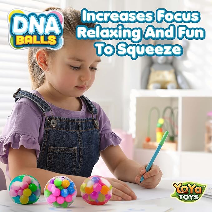 YoYa Toys DNA Balls - Fidget Toy Stress Ball - Colorful Soft Squishy - Mental Stimulation, Clarity & Focus Tool - Fun for Any Age - 3 Pack