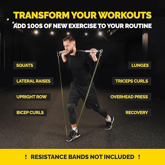 Heavy Duty Steel Resistance Band Bar - Portable Resistance Bar for Resistance Bands - Resistance Bar for Working Out - Dual Cable Machine Bar - Straight Bar Cable Attachment