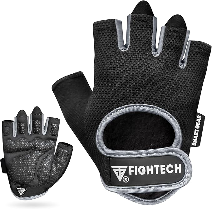 FIGHTECH Workout Gloves for Men and Women, Fingerless Weight Lifting Gloves with Cushioned Palms, Gym Gloves for Exercise Fitness Training Climbing Cycling, Breathable and Lightweight