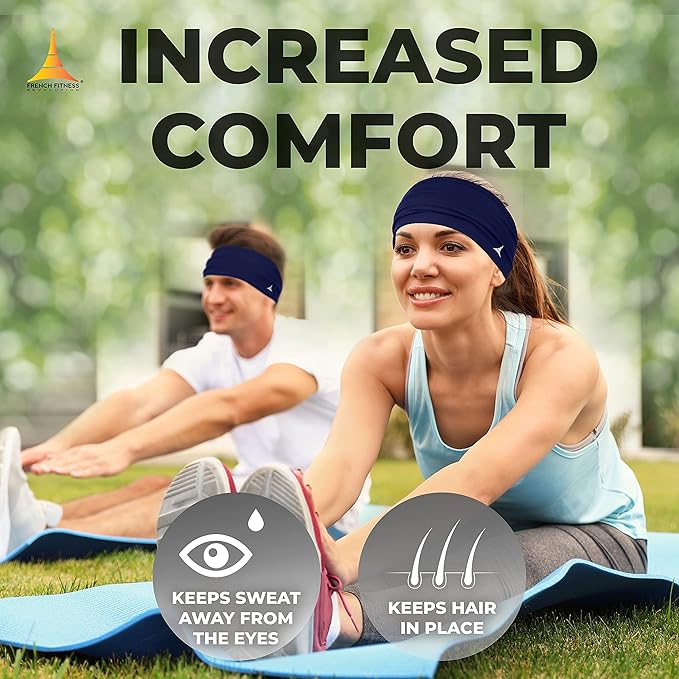 French Fitness Revolution - Stretchy Sports Headband for Men & Women - Guys Sweatband for Running, Cycling, Basketball, Yoga, Fitness - Moisture Wicking Workout Hairband - Made in Europe