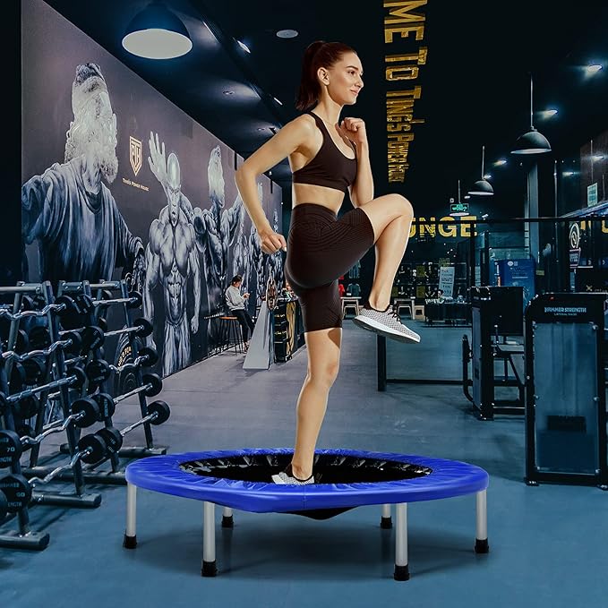 GYMAX Rebounder Trampoline for Adults, Mini Exercise Trampoline with Safety Pad, Foldable Rebounding Fitness Trampoline for Indoor/Outdoor, Small Workout Trampoline for Adults (Blue)