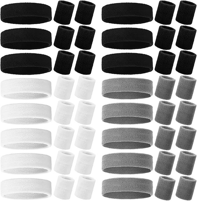 48 Pcs Football Sweatbands Bulk for Men Women Striped Sweatband Set, Include 16 Headband and 32 Wristbands Sports Neon Accessories for 80's Costume Party Athletic Gym