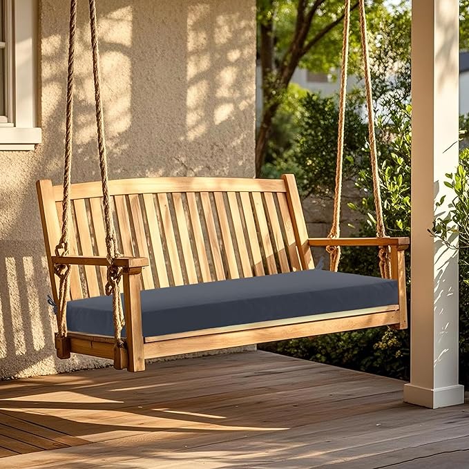 Outdoor Bench Cushion Waterproof 45"x18" – Fade-Resistant Patio Furniture Cushion with Ties for Porch Swing, Loveseat, or Indoor Bench Replacement, Dark Grey