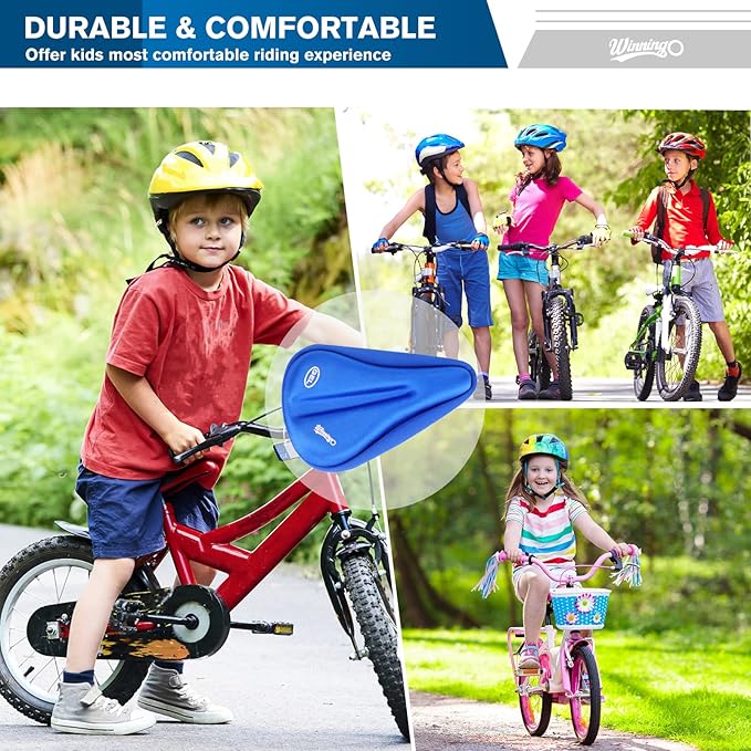 Gel Kids Bike Seat Cushion Cover, Anti-Slip Child Bike Seat Cover Comfortable Adjustable Small Bicycle Saddle Pad, 9'' X 6''