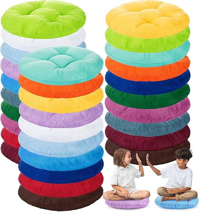 Fumete 30 Pcs 16 Inch Round Floor Cushions for Kids and Toddlers, Flexible Seating Classroom Furniture Floor Pillow for Home, Daycare, Preschool, Yoga and Meditation (Colorful)