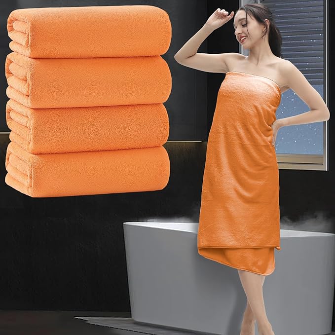 Extra Large Bath Sheet 4 Piece (35"x70")-Ultra Soft Oversized Bath Towel,Bath Sheet Set for Bathroom Hotel,Highly Absorbent Quick Dry Shower Towel Set for Adults,Bathroom Towel-Orange