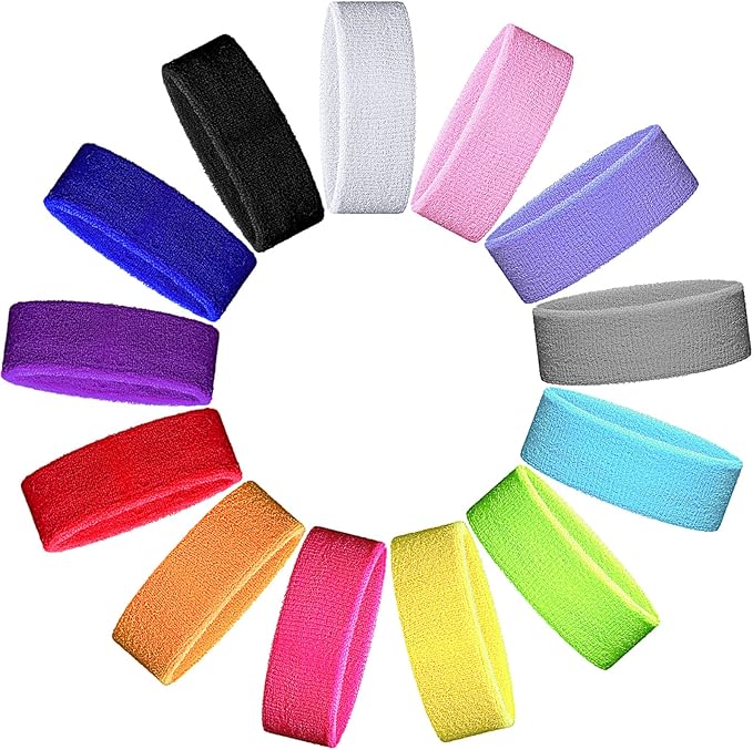 26 Pieces Sweatbands Cotton Sports Headbands Colorful Terry Cloth Sweat Absorbing Athletic Sweatband for Working Out, Basketball, Soccer, Running, Yoga, Outdoor Sports Activities Multicolor