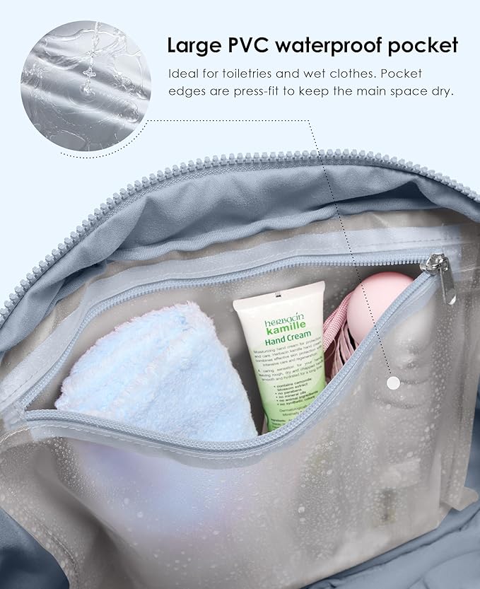 Gym Bag for Women, Travel Duffle Bags with Wet Pocket, Lightweight Carry on Bag Overnight Weekender Duffel Bag, Water Resistant (Haze Blue)