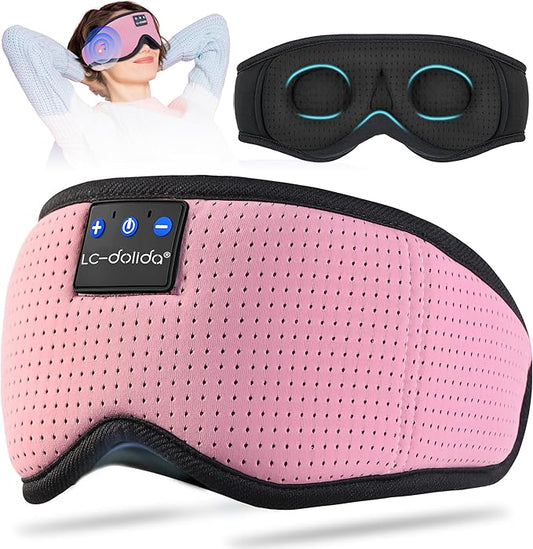 LC-dolida Sleep Headphones, 3D Sleep Mask Bluetooth Wireless, Sleeping Headphones for Side Sleepers Sleep Eye Mask Music Weighted Sleeping Mask Meditation Gifts for Men Women (Rose Pink)