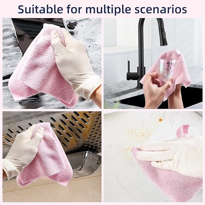 Microfiber Cleaning Cloth Roll - 70 Pack, Tear Away Microfiber Towels, 12" x 12", Reusable, Washable, Streak Free, Ultra Absorbent Dish Rags for Car, Home, Garage or Shop (Grey and Pink)