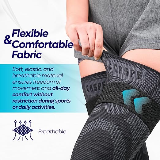 Caspe 2 Pack Full Leg Compression Sleeve for Men & Women with Strap – 3D Knit Support for Thigh, Knee & Calf – Non-Slip, Breathable Leg Compression for Sports, Recovery (Medium)