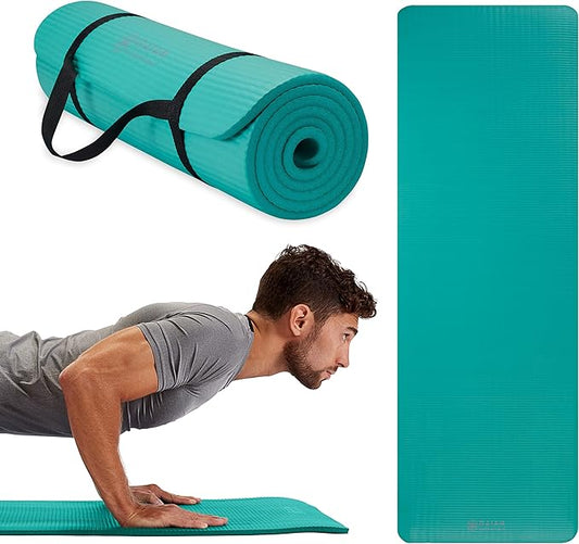 Gaiam Essentials Thick and Thin Yoga Mat Fitness & Exercise Mat with Easy-Cinch Carrier Strap