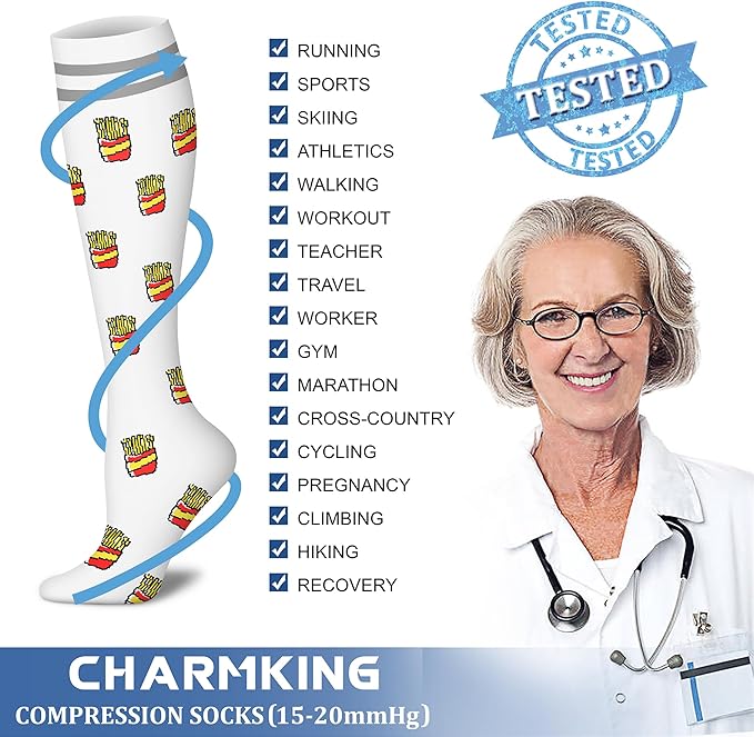 CHARMKING Compression Socks for Women & Men Circulation (8 Pairs) 15-20 mmHg is Best Support for Athletic Running,Hiking