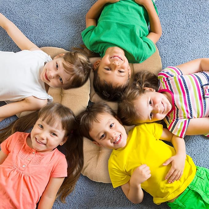 Fumete 8 Pcs 16 Inch Round Floor Cushions for Kids and Toddlers, Flexible Seating Classroom Furniture Floor Pillow for Home, Daycare, Preschool, Yoga and Meditation (Flax)