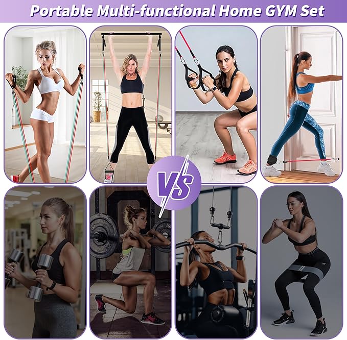 Portable Pilates Bar Kit with Resistance Bands for Men and Women - 3 Set Exercise Resistance Bands - Multifunctional Home Gym - Supports Full-Body Workouts – with Fitness Poster and Video