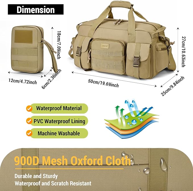 Duffle Bag for Men Women, Gym Bags & Tactical Duffle Bag with Shoe Compartment, Weekender Overnight Bag for Travel Workout, Khaki