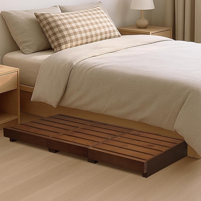 Outdoor Steps 3.5'' Height, Wooden Step Platform 35” Length, Step Stool with Non Slip Pads, Step Stools for Bed, Wooden Platform for Bathroom, Kitchen, Bed, Dark Brown