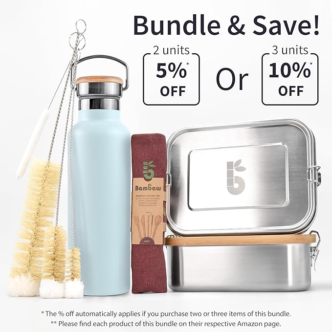 Bambaw Insulated Water Bottle 350ml, Light Blue Water Bottle, Stainless Steel Water Bottle, Leakproof Water Bottle, Small Water Bottle, Metal Water Bottle, Hiking Water Bottle - Ice Blue