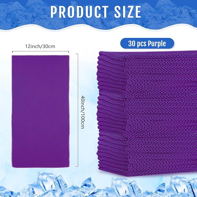Hosuly 30 Pack Cooling Towels, 40"x12" Ice Breathable Soft Chilly Sweat Rag Microfiber Workout Rags for Gym Cooling Towels for Neck and Face for Yoga Golf Sport Running