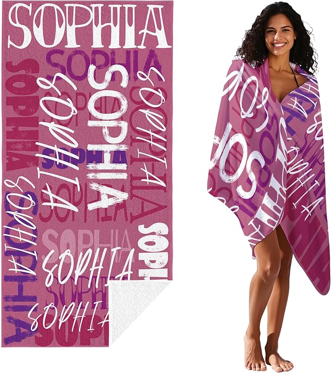 JML Personalized Beach Towel with Name, Custom Beach Towel with Name, Customized Microfiber Pool Towel, Quick Dry & Absorbent Swim Towel for Adult,Anniversary, Birthday, Summer Holiday,Vacation