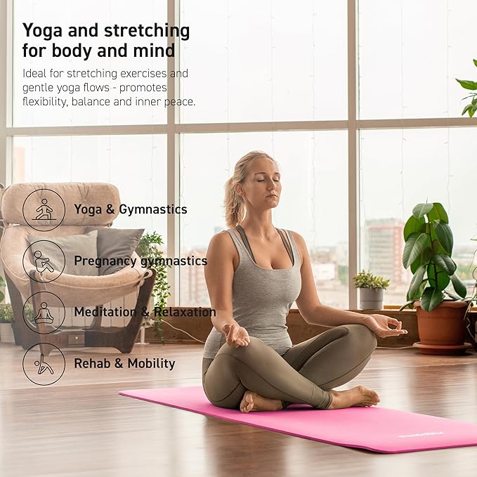 Yoga Mat Premium Non Slip Thick – Extra Comfortable Exercise Mat for Home Workouts, Pilates, Stretching & Gym – Cushioned NBR Foam, Gym Mat with Strap, for Women & Men