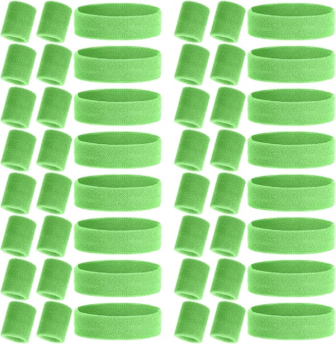 48 Pcs Football Sweatbands Bulk for Men Women Striped Sweatband Set, Include 16 Headband and 32 Wristbands Sports Neon Accessories for 80's Costume Party Athletic Gym