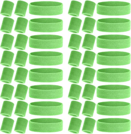 48 Pcs Football Sweatbands Bulk for Men Women Striped Sweatband Set, Include 16 Headband and 32 Wristbands Sports Neon Accessories for 80's Costume Party Athletic Gym