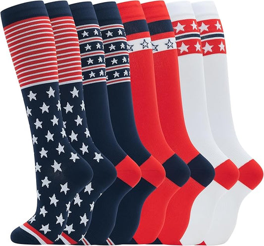 Compression Socks for Women Men Circulation Knee High 8 Pairs for Nurses, Running, Travel, Athletic