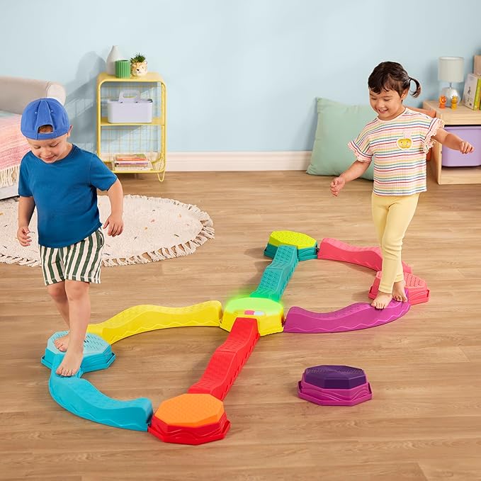 B. toys – Balance Beam for Kids – Musical Games & Activities – 5 Sensory Stones, 8 Wavy Beams & 1 Musical Pod – Indoor & Outdoor Active Play – 3 Years + – Balance & Groove Set