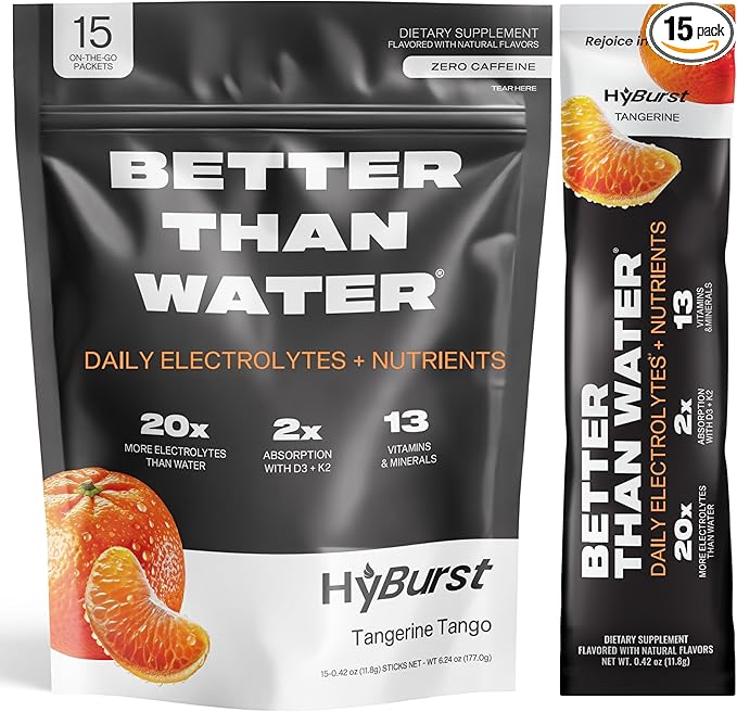 Electrolyte & Vitamin Supplement Powder, Drink Mix with B12, L-Theanine, D3, K2, Zinc, Magnesium, Potassium, Supports Calm Focus & Energy, Tangerine Tango, 15 Pack