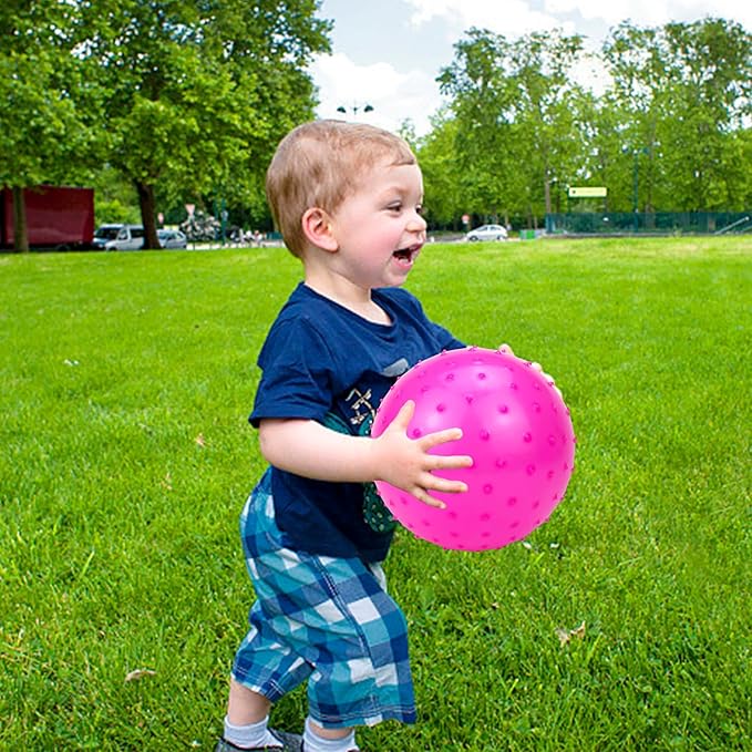 Hymaz Knobby Balls Bulk 9" Soft Bouncy Ball Sensory Toys Spiky Massage Stress Ball, Set of 5 Sensory Balls with Pump, Party Favors Stocking Stuffers Beach Games for Kids Toddlers