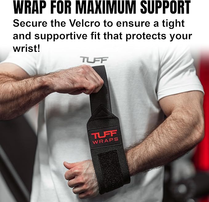 TuffWraps 16" Wrist Wraps: No Thumb Loops, Quality Gym Wrist Wraps for Weightlifting, Bench Press, Powerlifting, and Cross-Training—Try The Belt Loop Tightening System