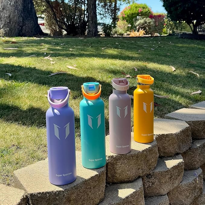 Super Sparrow Insulated Water Bottle - 17 Oz / 25 Oz / 32 Oz - Standard Mouth FlipFlow Flask - BPA Free, Leak Proof Drink Bottle- Ergonomic Straw Water Bottles for Work, Gym, Travel, Sports