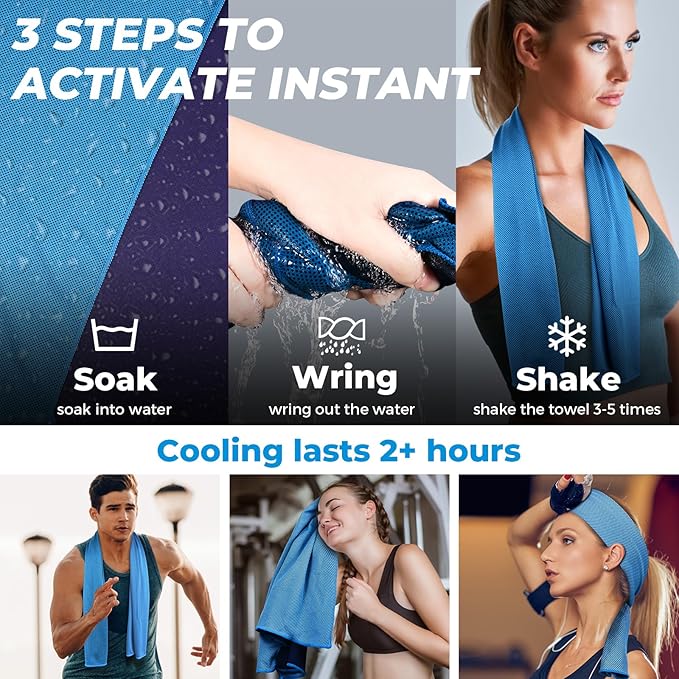 Cooling Towels for Neck and Face - Microfiber Chilly Towel Yoga Towel for Men or Women Ice Cold Towels for Yoga Gym Travel Camping Golf Football & Outdoor Sports