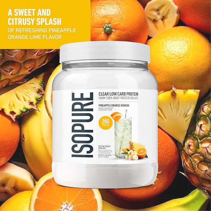 Isopure Clear Whey Isolate Protein Powder, No Gluten or Lactose, Naturally Flavored, Pineapple Orange Banana, 20g Protein Per Serving, 14.1 Oz, 16 Servings (Packaging May Vary)