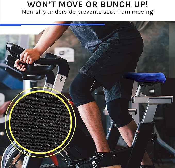 Bike Seat Cushion - Ultimate Comfort, Fits Peloton Seat Cushion and Most Exercise and Spin Bikes, Padded Gel Bike Seat Cover to Make Peloton Bicycle Seat Comfortable, 10.5”x7”