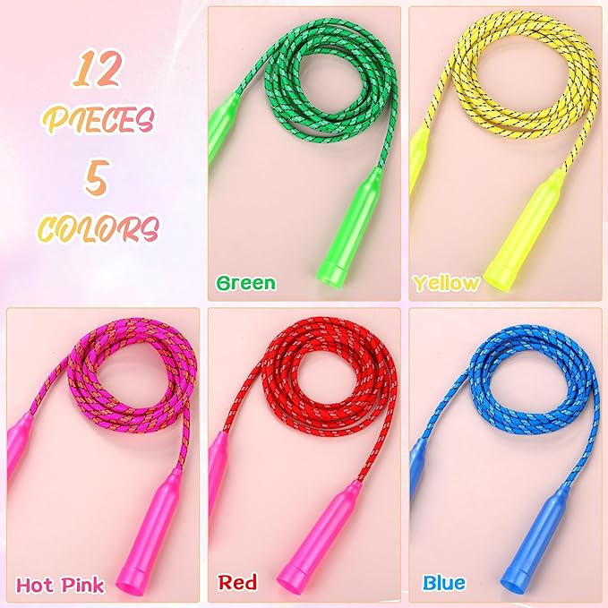 Aneco Colorful Jump Rope Bulk Exercise Equipment 7.2 Feet Nylon Jump Rope Colored Rope for Outdoor Fun Exercise Fitness Activity Party Favors
