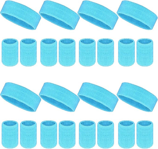 24 Pcs Neon Sweatbands Set Include 8 Pcs Sports Headband and 16 Pcs Cotton Wristbands 80s Neon Sweat Bands Bulk for Gym, Tennis, Basketball, Running, Exercise