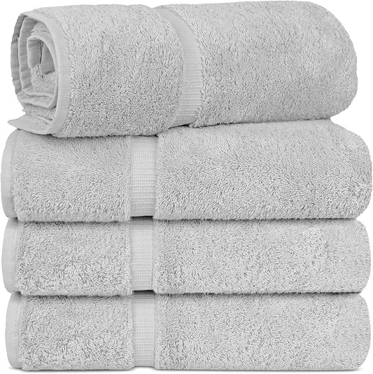 Chakir Turkish Linens | Hotel & Spa Quality 100% Cotton Luxury Turkish Towels | Soft & Absorbent (30x60 Inches Extra Large Bath Towels, Set of 4 - Silver)