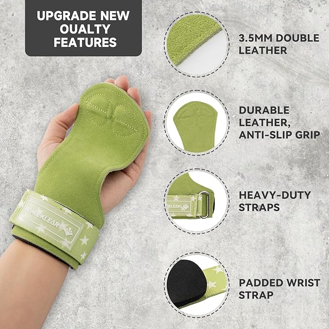 MANUEKLEAR Gym Straps Weight Lifting, Double Leather Lifting Straps for Men Deadlift with Cushion Wrist Loop, Gym Lifting Wrist Wraps for Weightlifting