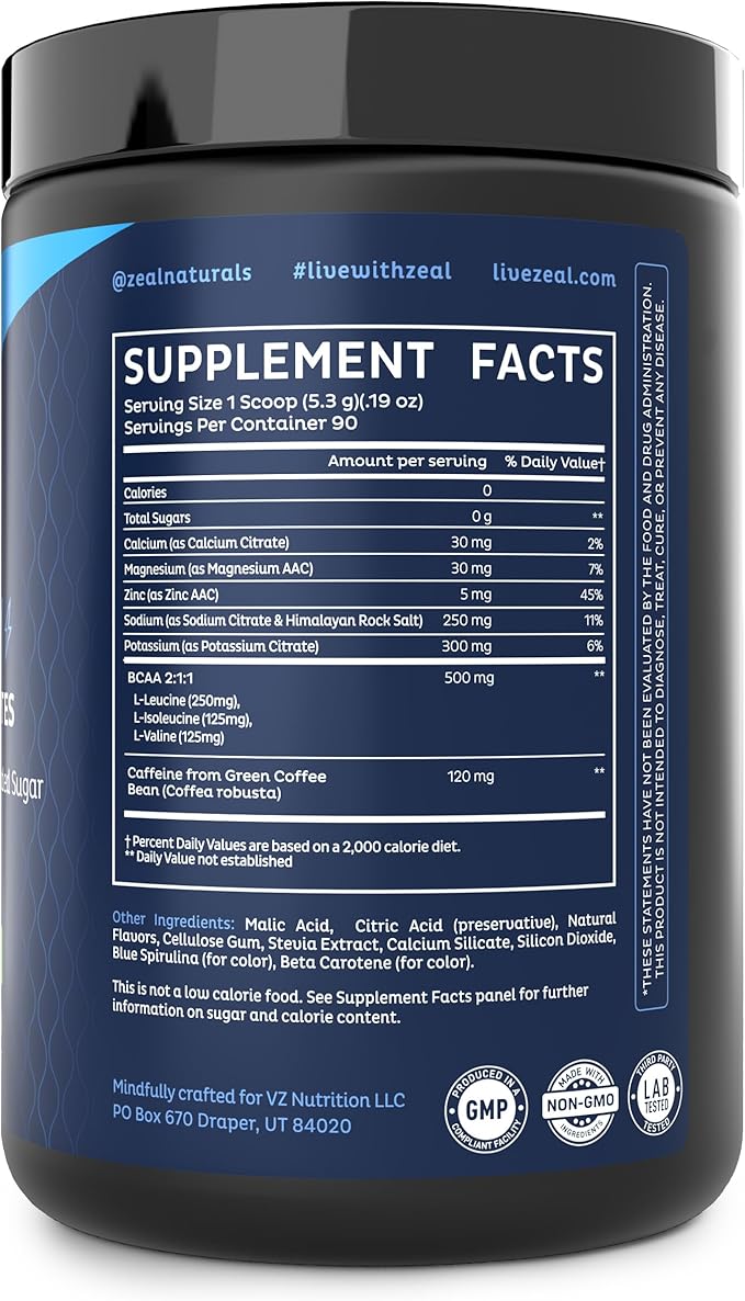 Pre-Workout Electrolyte + Energy Powder Drink Mix (90 Servings | Green Apple) w/ 0 Sugar +BCAAs +B-Vitamins Electrolyte Supplement w Potassium Zinc & Magnesium for Hydration - Keto Electrolytes